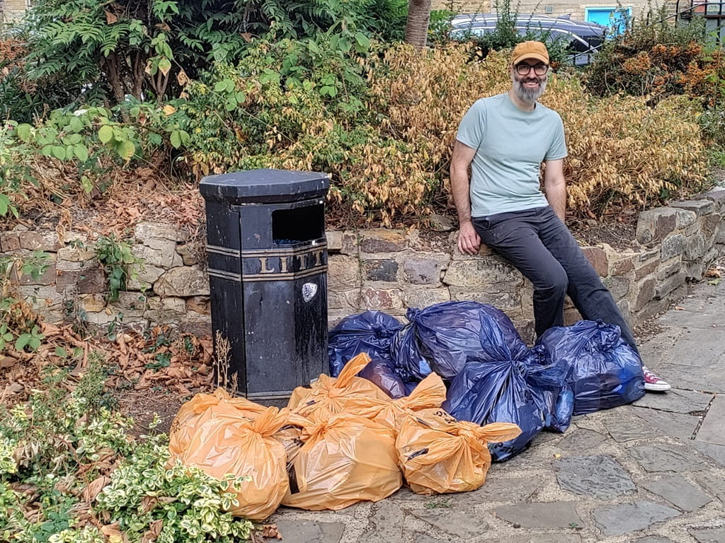Litter collected at the Manchester Gardens pick on Saturday 10 October with local resident, Zack, one of the pickers.