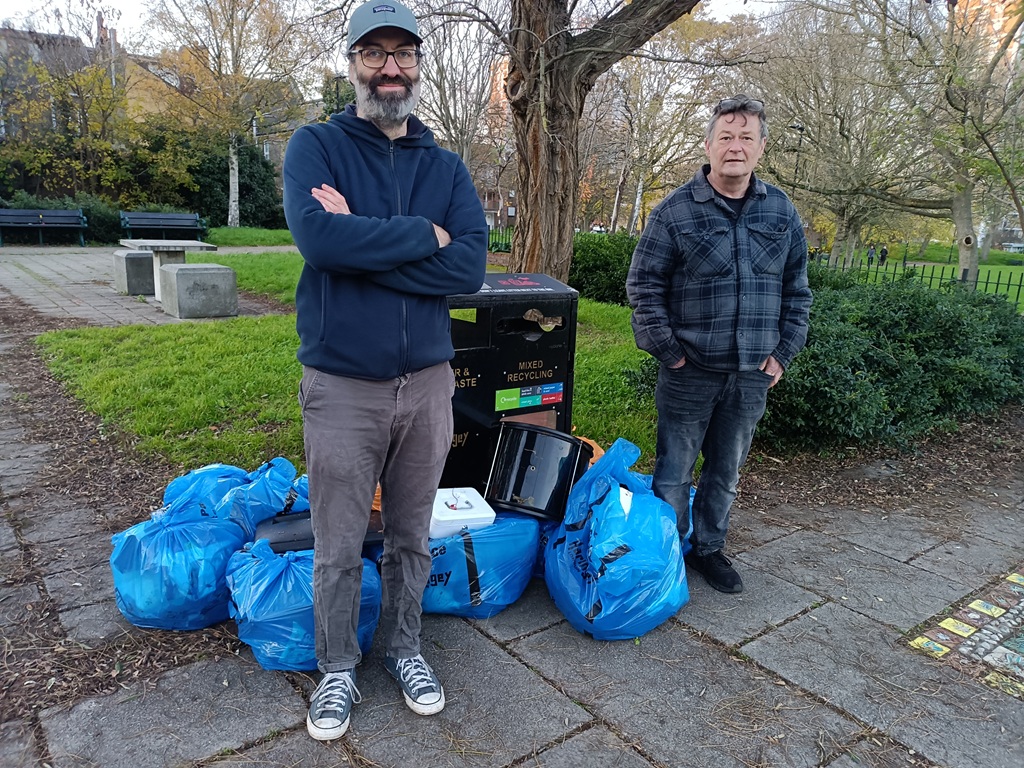 Police Ward Panel: Zack Evans (Chair) and Marcus Haas (Secretary) in Paignton Park after the November litter pick